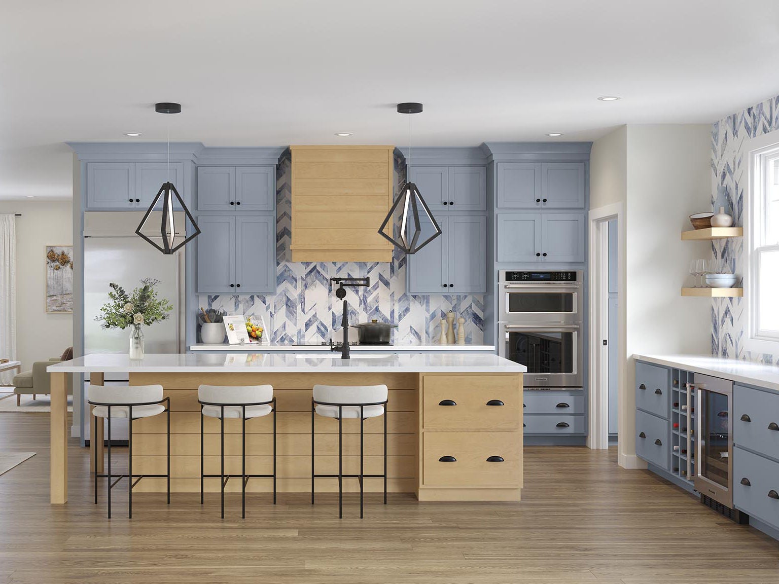 Maple rye and painted mist kitchen cabinets