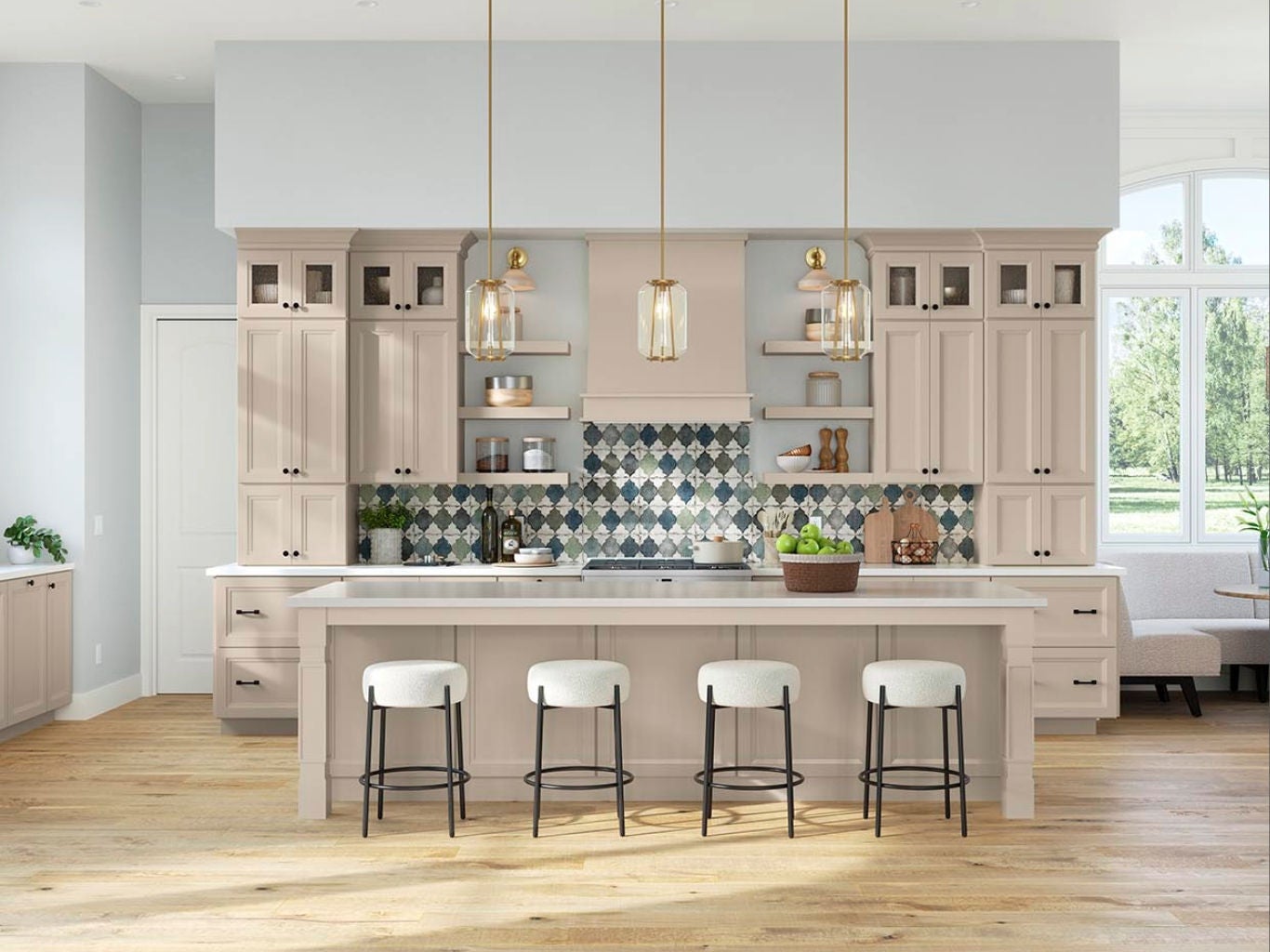 Painted Oat Kitchen with an Island