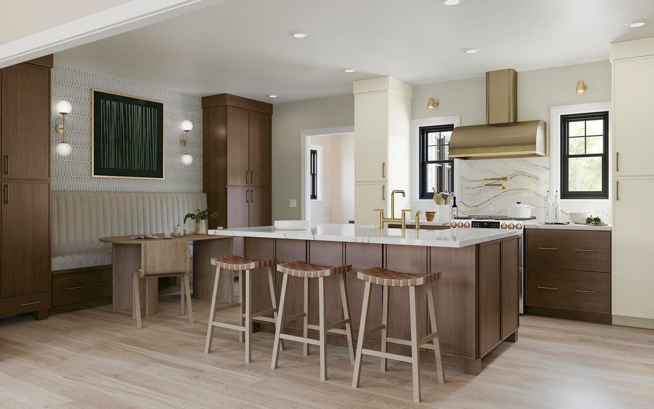 Cherry clove and painted vanilla kitchen cabinets