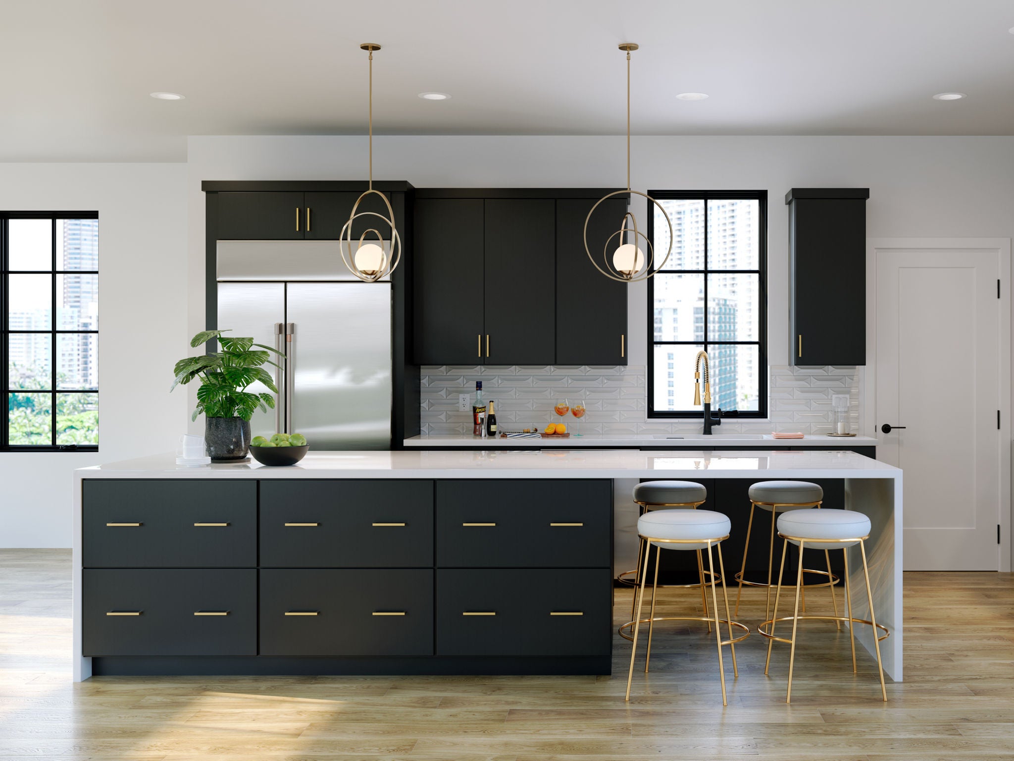    Kitchen with Painted Black Shaker Cabinets